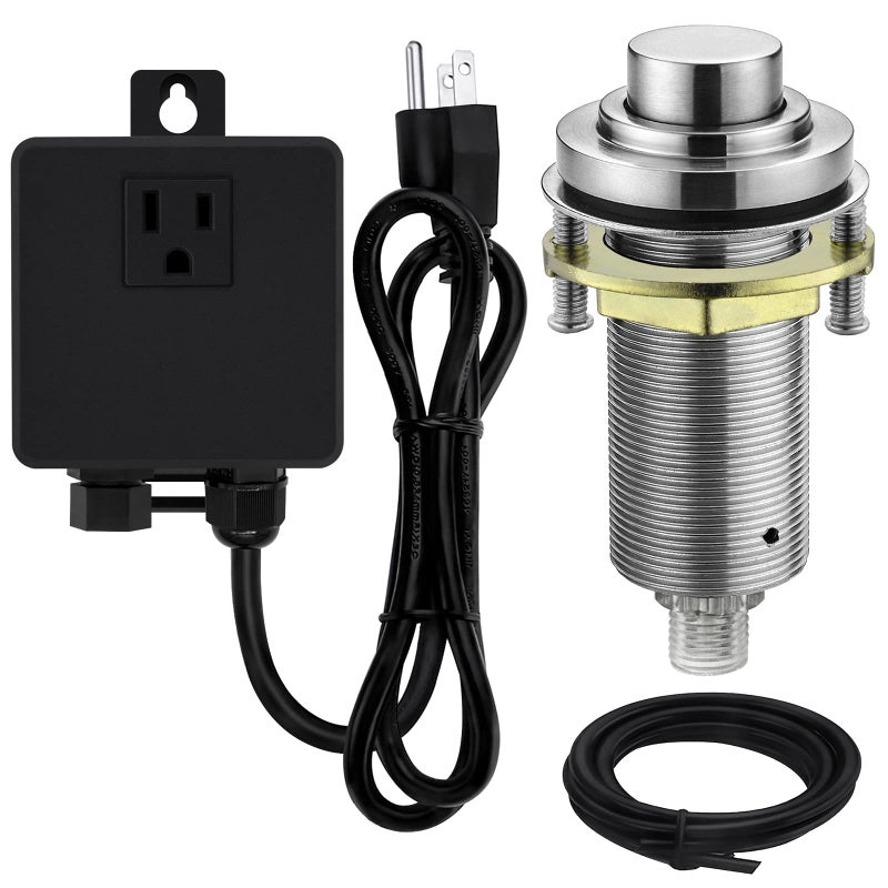 SINKINGDOM SinkTop Air Switch Kit with Brushed Nickel Long Button (Full Brass) for Garbage Disposal, Single Outlet - Image 1